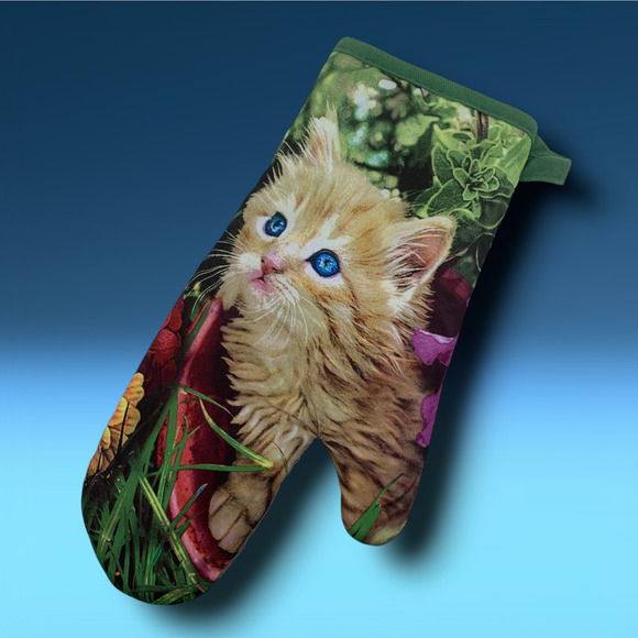 Orange Tabby Kitten Cat Print Oven Mitt Pot Holder Photorealistic Cat Lover Gift - Picture 1 of 4